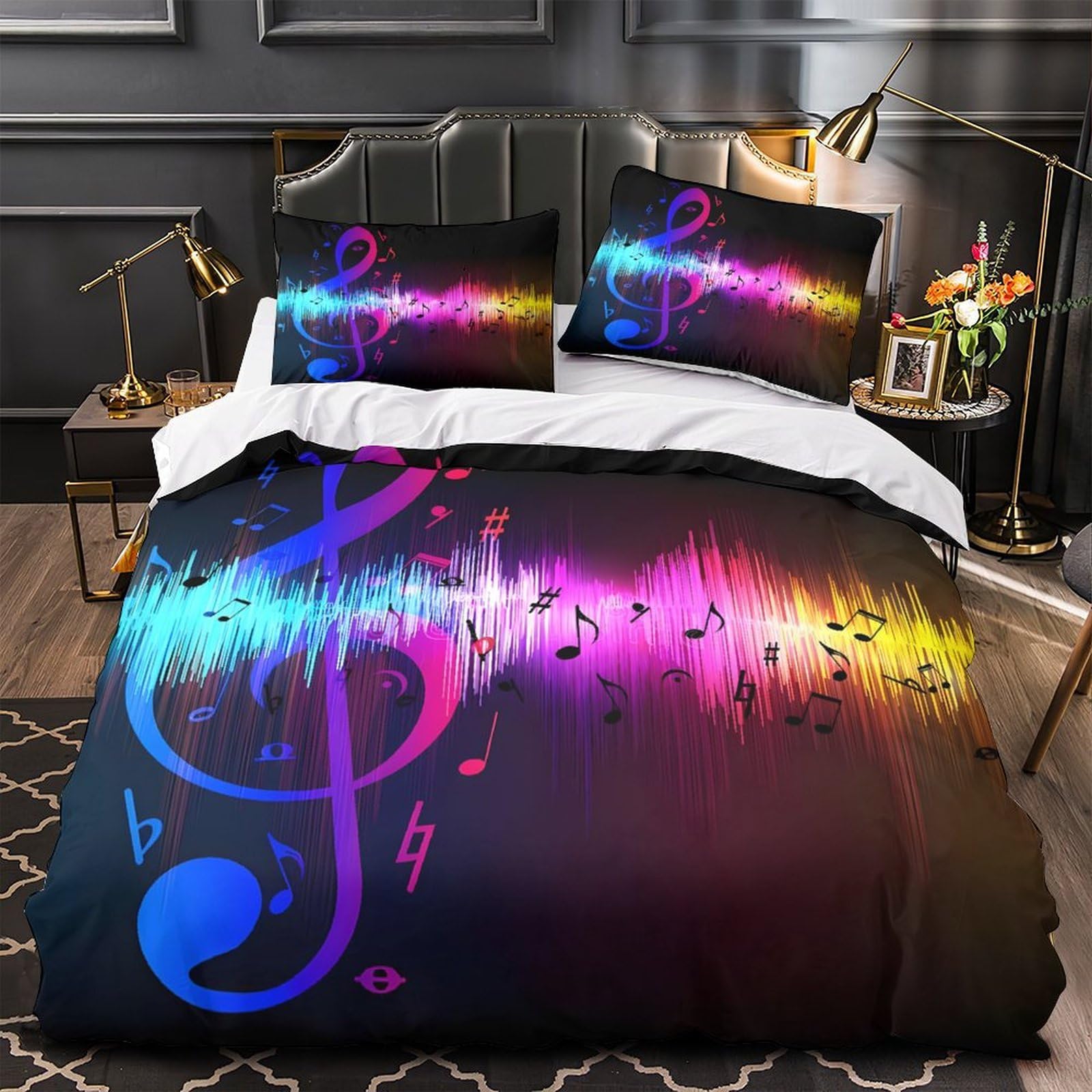 Housse de couette notes de musique 3D en microfibre 200x200 pour lit double ado