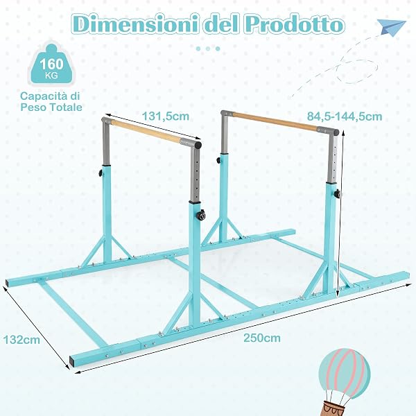 COSTWAY Parallel Gymnastics Bars for Children, Double Gymnastics Bars for Home with 13 Levels Adjustable Height and 6 Levels Adjustable Width, for Children 3+ Years, 160kg Load Capacity - 2