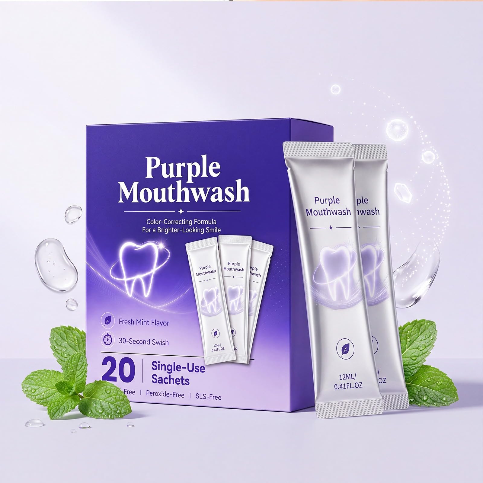 Purple Stain Mouthwash Stain Mouthwash ohne Alkohol, frischer Atem, sanftes Spülen, sauberes Gefühl, hilft bei sichtbaren Oberflächenflecken, Zuhause und auf Reisen
