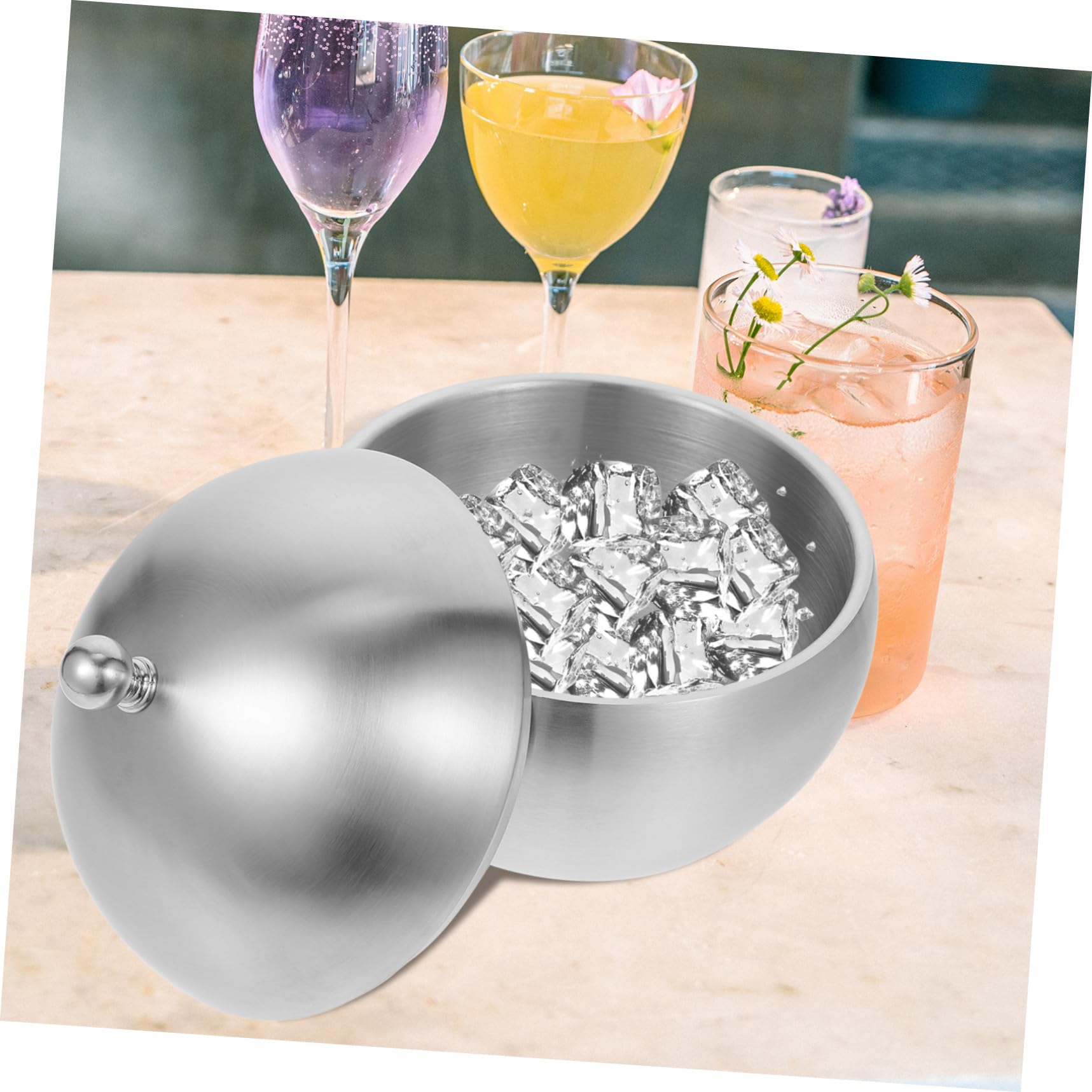 Edelstahl Eiswürfelbehälter Kugelförmig mit Deckel