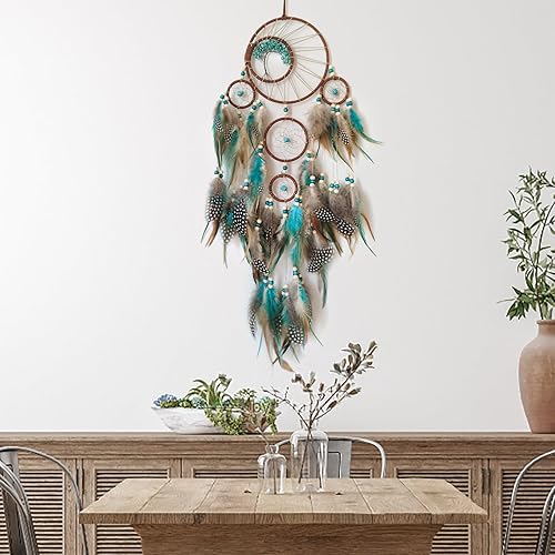 Miniatura 4 de Atrapasueños grande azul y marrón, decoración de pared de árbol de la vida de cristal, atrapasueños hecho a mano, plumas, atrapasueños, adorno