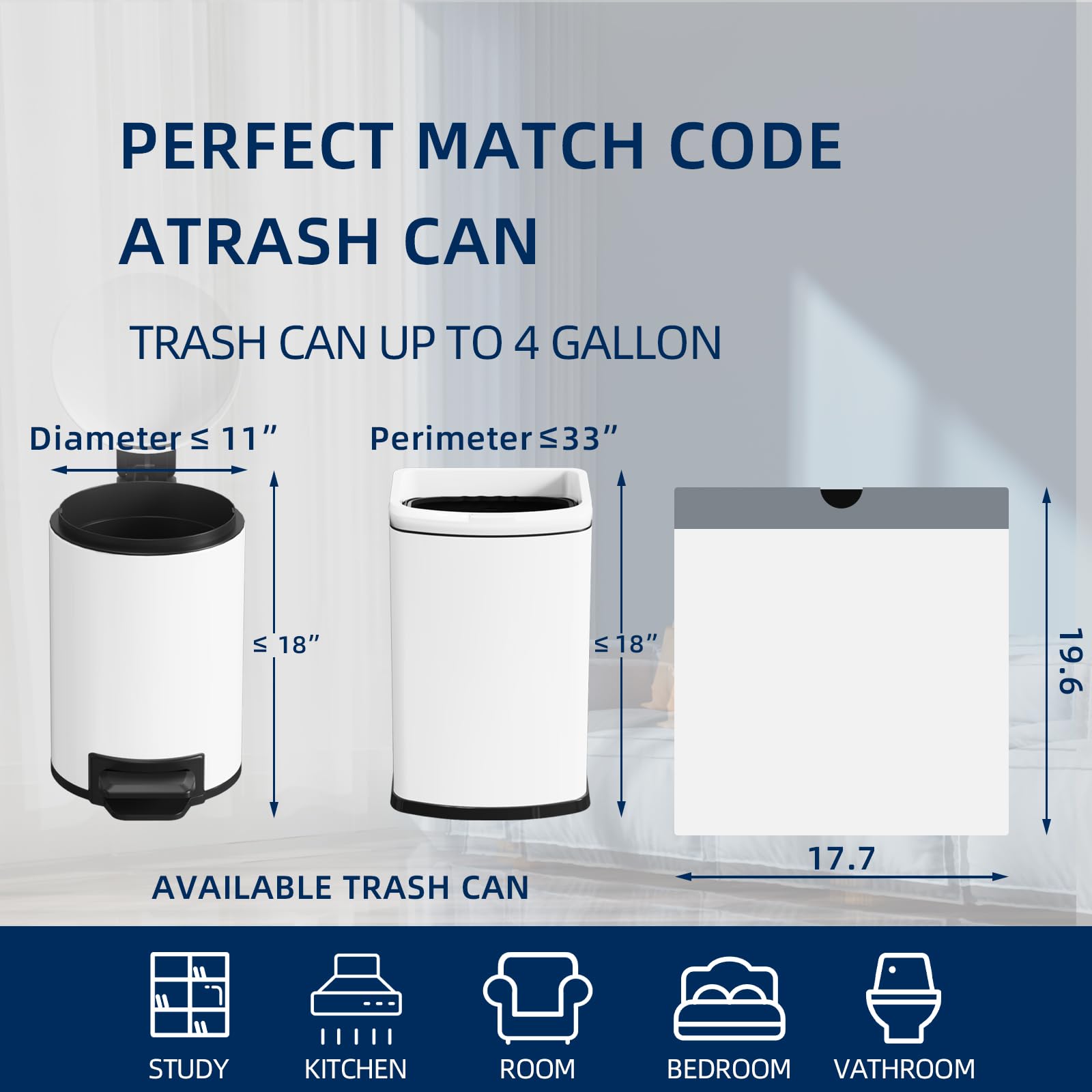 KSSKSS 2.6 Gallon Mini Drawstring Trash Bags, Small Garbage Bags by KSSKSS, Code a fit 10-15 Liter, 2.6-4 Gal, White Trash Bin Liners for Home Office Kitchen Bathroom Bedroom, 120 Counts