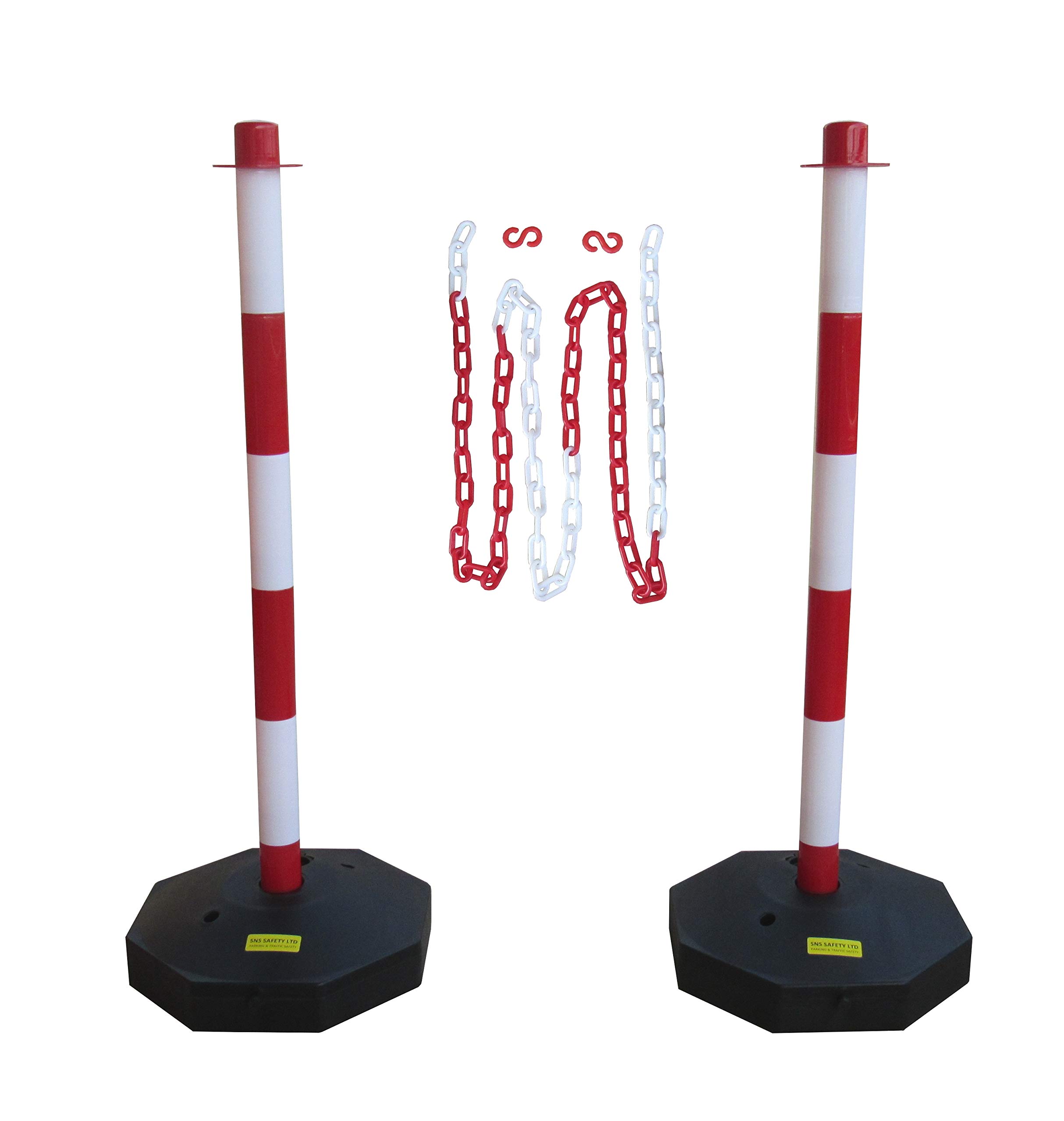 Coppia di Dissuasori di Plastica con Catena Plastica (Rosso Bianco, 3 m)