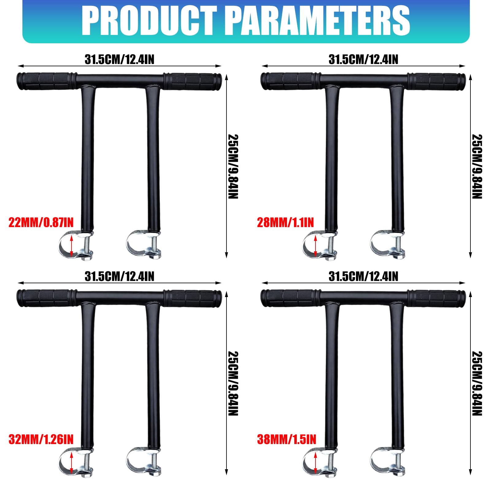 Poignée de poussée réglable en hauteur avec Clip Simple, convient véhicules de 22mm, 28mm, 32mm, 38mm, facilite la poussée du guidon antidérapant du