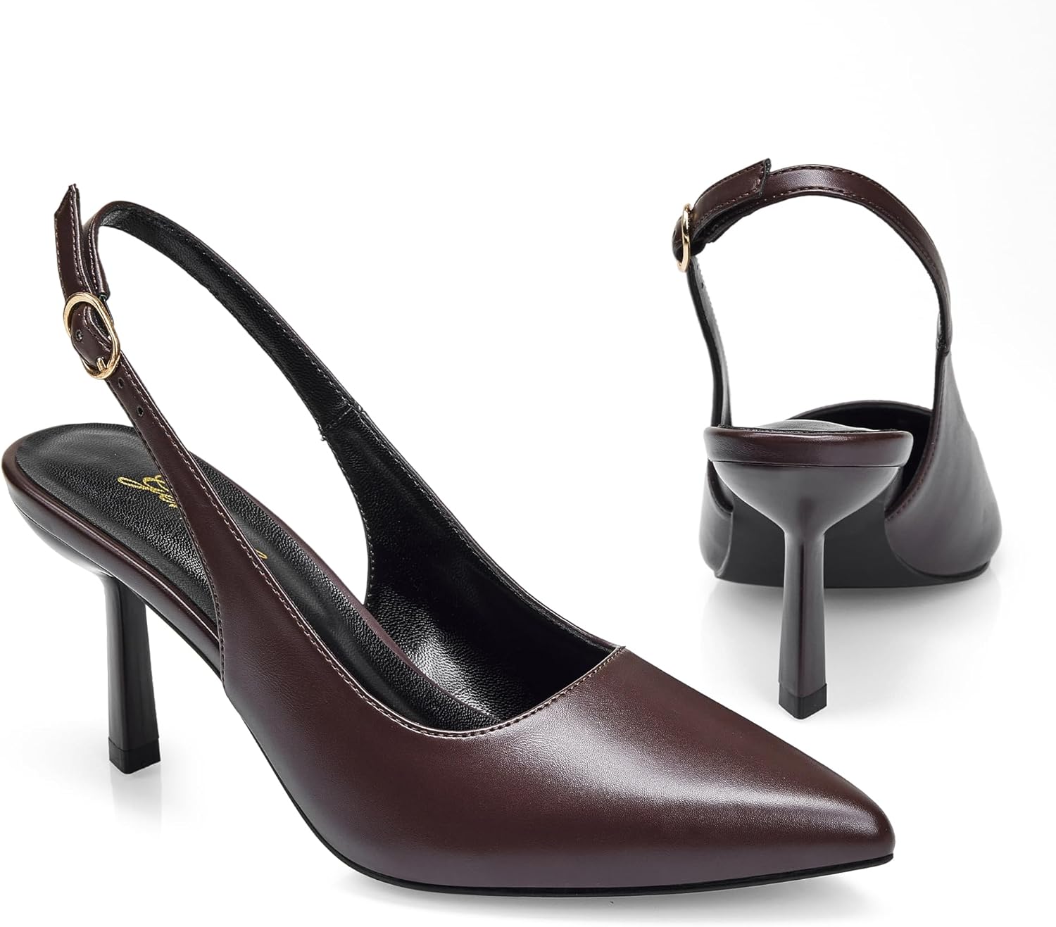 GENSHUO Kitten Heel Slingback Pumps, Women's Closed Pointed Toe 3 Inch High Shoes with Buckle Strap, Dressy for Work Office Wedding Party Occasions - Image 5