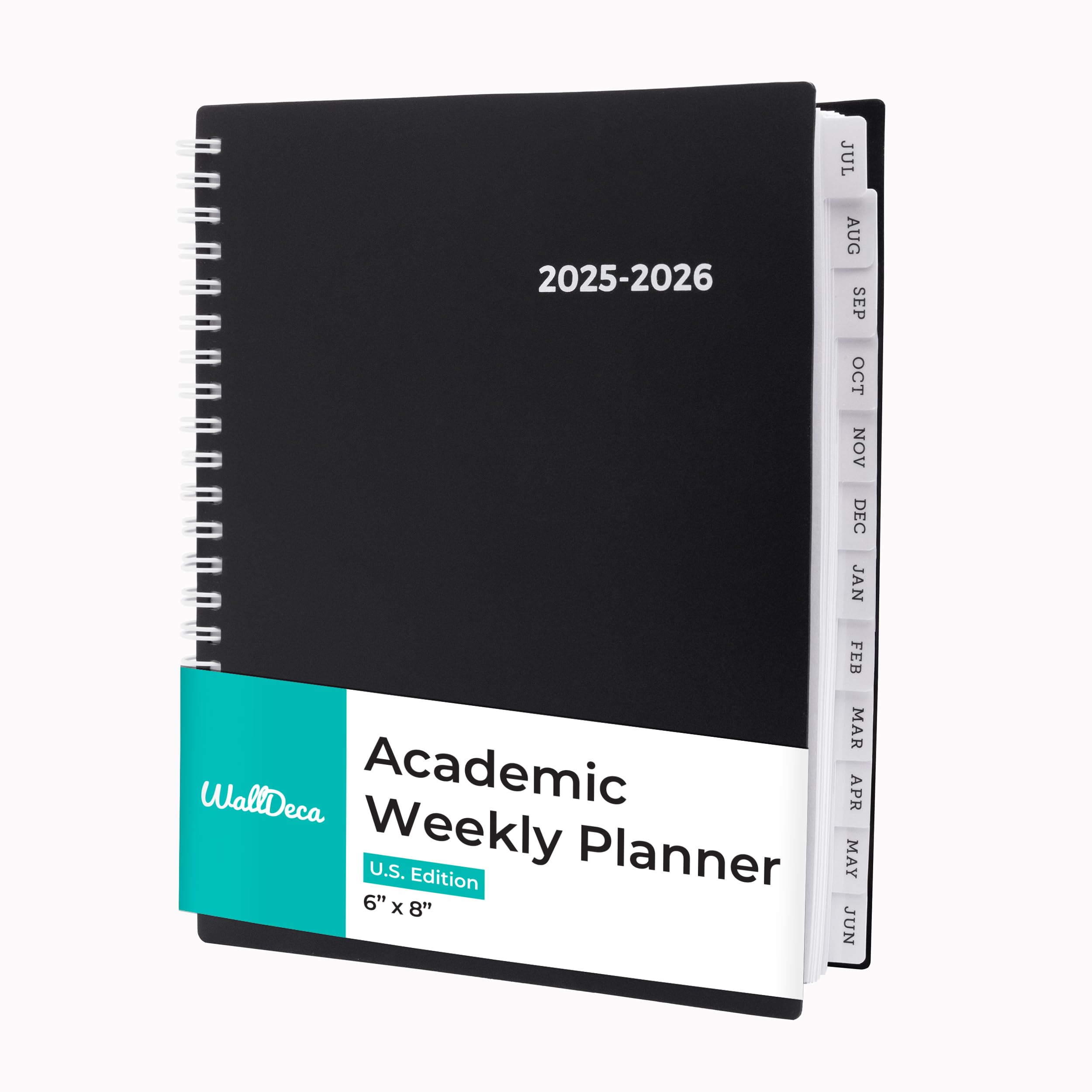 WallDeca Academic Planner 2025-2026, Daily, Weekly & Monthly Planner, July 2025 - June 2026, Student Notes Pages, Twin-Wire Binding Day and Weekly Agenda for School & Work (8 x 6-Inches, Black)