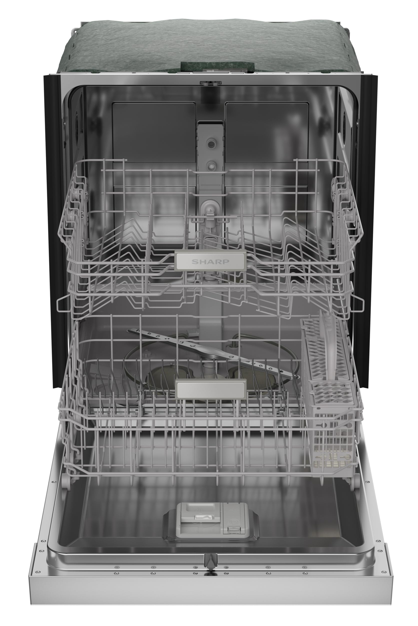 Sharp SDW6504MS Stainless Steel Dishwasher, 24-inch Pocket Handle, 52 dB, Hybrid Tub, 12 Place Settings, 5 Cycles, Heated Dry