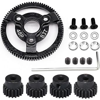 48P 83T Spur Gear Hardened Steel Transmission Gears with 18T 19T 20T 21T Pinions Gear 1/8 inch 3.175mm Hole Upgrade Parts for Traxxas RC 1/10 2WD Slash Stampede Rustler 2WD Bandit VXL XL-5 F-150 SVT