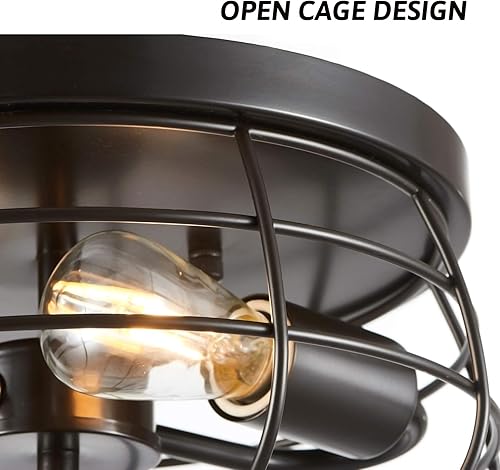 Miniatura 7 de VONLUCE Lámpara de techo industrial de 2 luces con acabado de bronce oscuro, lámparas rústicas de jaula de metal, lámpara de techo de granja para