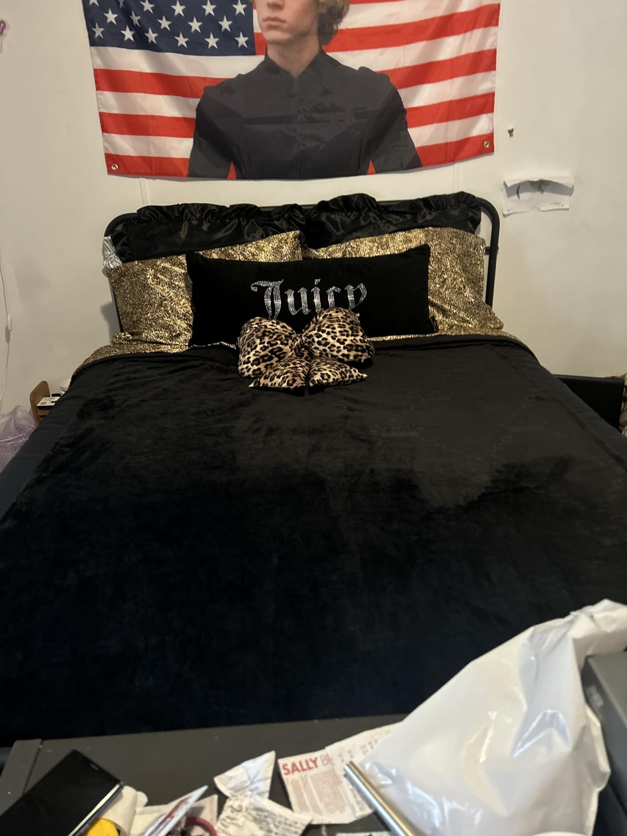 Juicy Couture Queen Size Satin Bed Sheet Set, Deep Pocket Silky Queen Sheet Set with 1 Fitted Sheet, 1 Flat Sheet, 2 Pillowcases, Wrinkle Resistant and Anti Pilling Bed Sheets - Monica Leopard 4-Piece