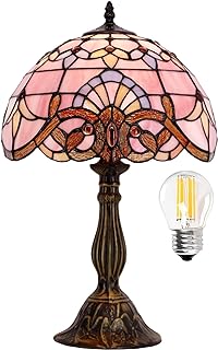 Tiffany Lamp Stained Glass Table Lamp 12X12X18 Inch Pink Baroque Style Lavender Bedside Reading Desk Light Decor Bedroom Living Room Home Office S003P Series