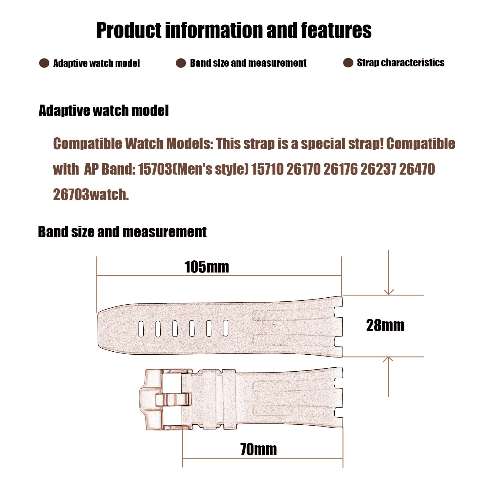 XIW Compatible for 28mm Audemars Piguet AP Royal Oak Offshore Watch 15703 15710 15400 26470 26400 Rubber Watch Band Replacement for men Silicone Wirstband Strap women Bracelet (Silver Buckle, 28mm)
