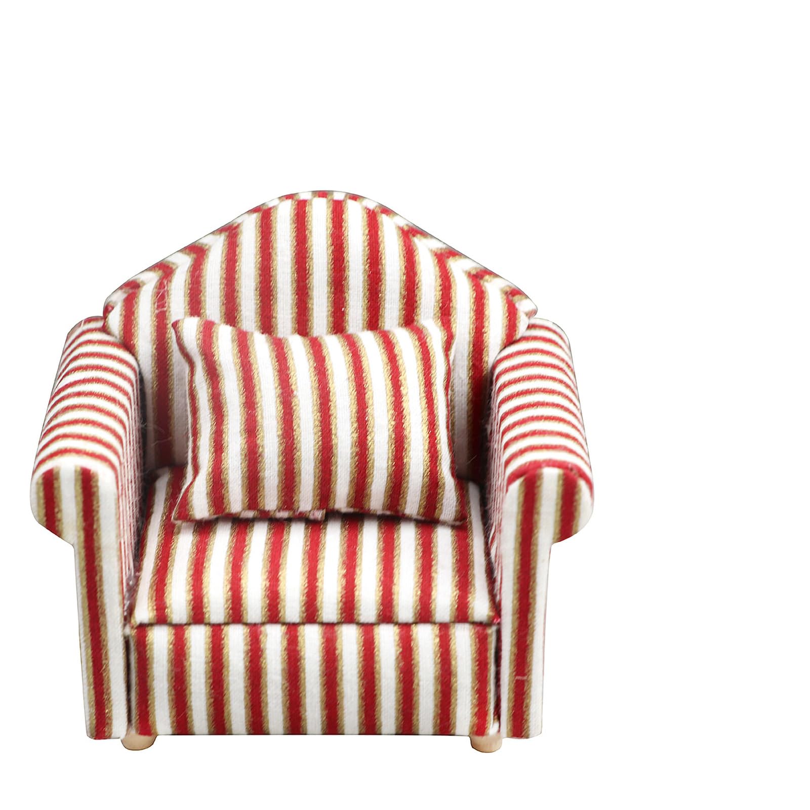 JVHLOV Miniature Dollhouse Armchair 1:12 – Mini Sofa with Pillow, Fabric Chair for Living Room Decoration, Dollhouse Furniture (Gold Stripes)