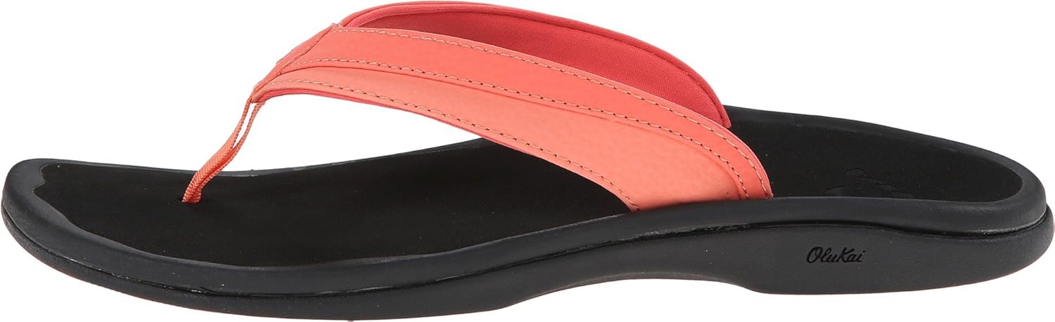 OluKai 'Ohana Women's Flip Flops Coral/Black - 5