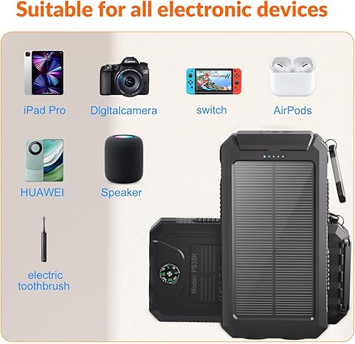 Miniatura 6 de Cargador solar de batería de 20,000 mAh, cargador de teléfono portátil, 4 cables para exteriores, impermeable, cargador de energía de respaldo