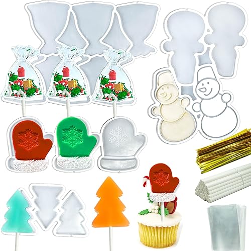 304 moldes para piruletas de Navidad, molde de muñeco de nieve de Navidad, molde de silicona, bolsa de dulces para árbol de Navidad, moldes de