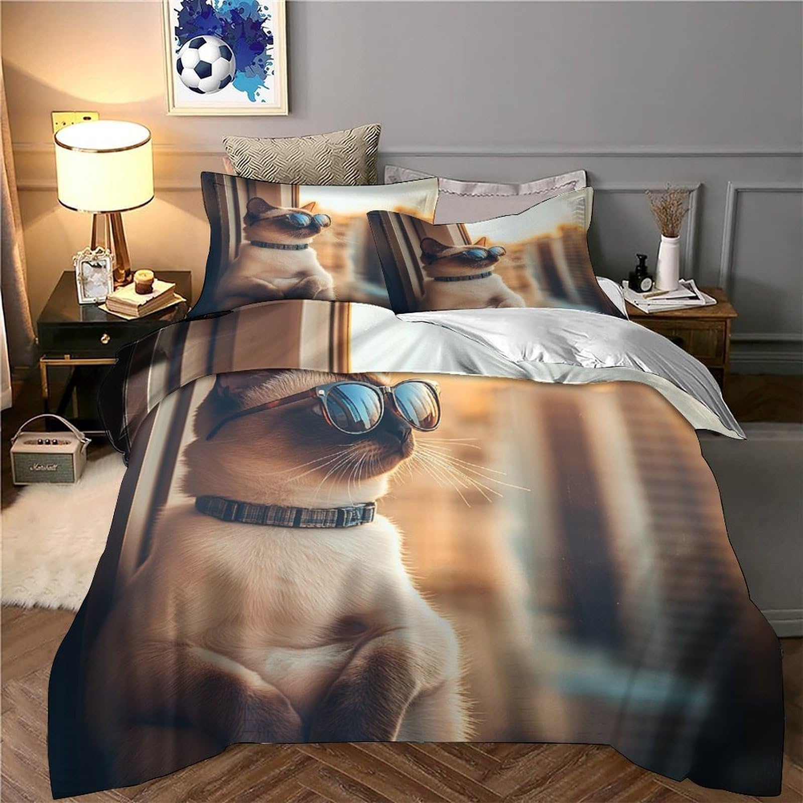 Occhiali da sole da gatto fantastici Impressione 3D 3 pz coperteletto fodera per edredone microfibra ipoallergenica antiacari per bambini adolescenti ragazze Super king（260x220cm）