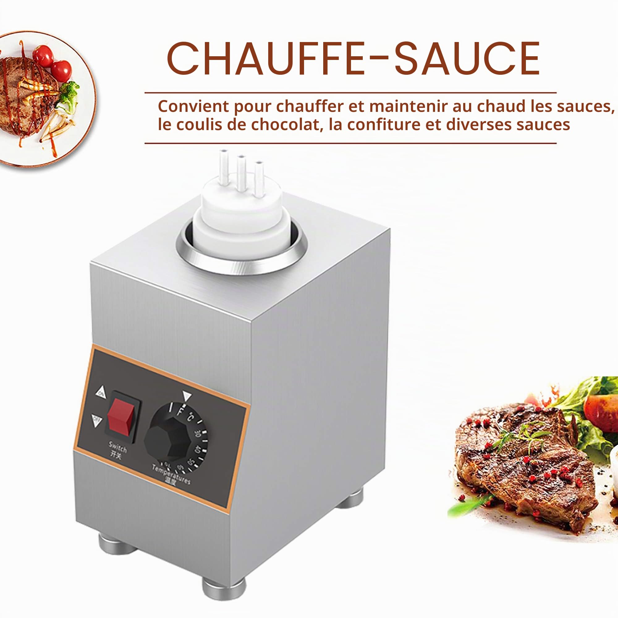 Réchauffeur électrique de sauce de nourriture de 240W, machine de conservation de chaleur de confiture, sauces chaudes de fromage de beurre de chocolat, bouteille de garnitures 1-4