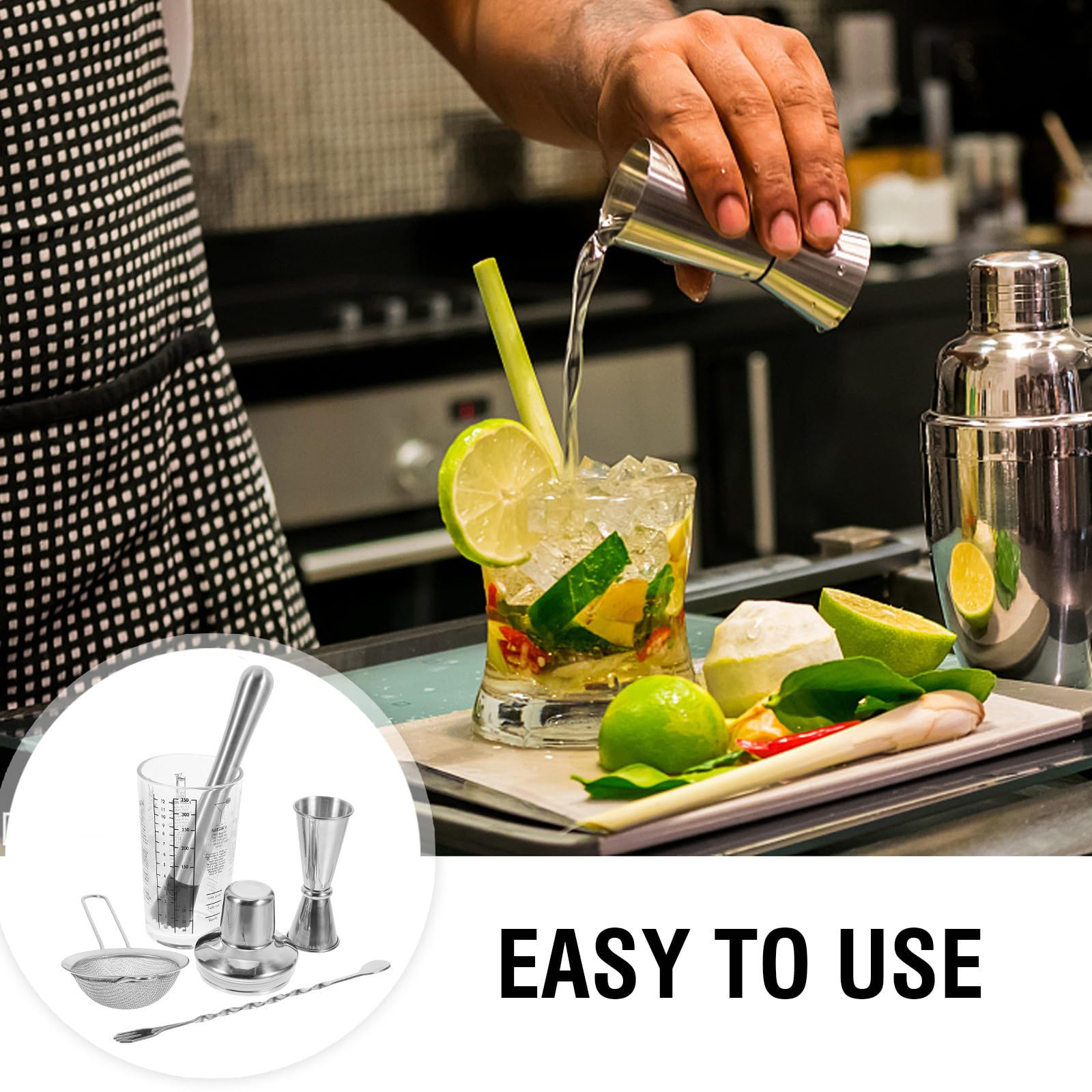Juego de Coctelera de Vidrio 350ml Acero Inoxidable