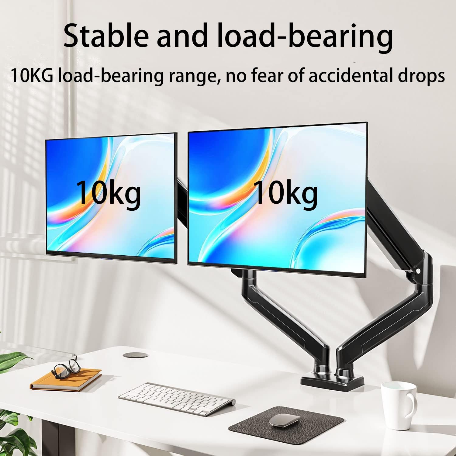 Podwójny uchwyt biurkowy na monitor – regulowany stojak na monitory do 81.3 cm, obsługuje 3-9 kg, funkcja przechylania i obracania, zarządzanie kablami, idealny do użytku domowego i biurowego