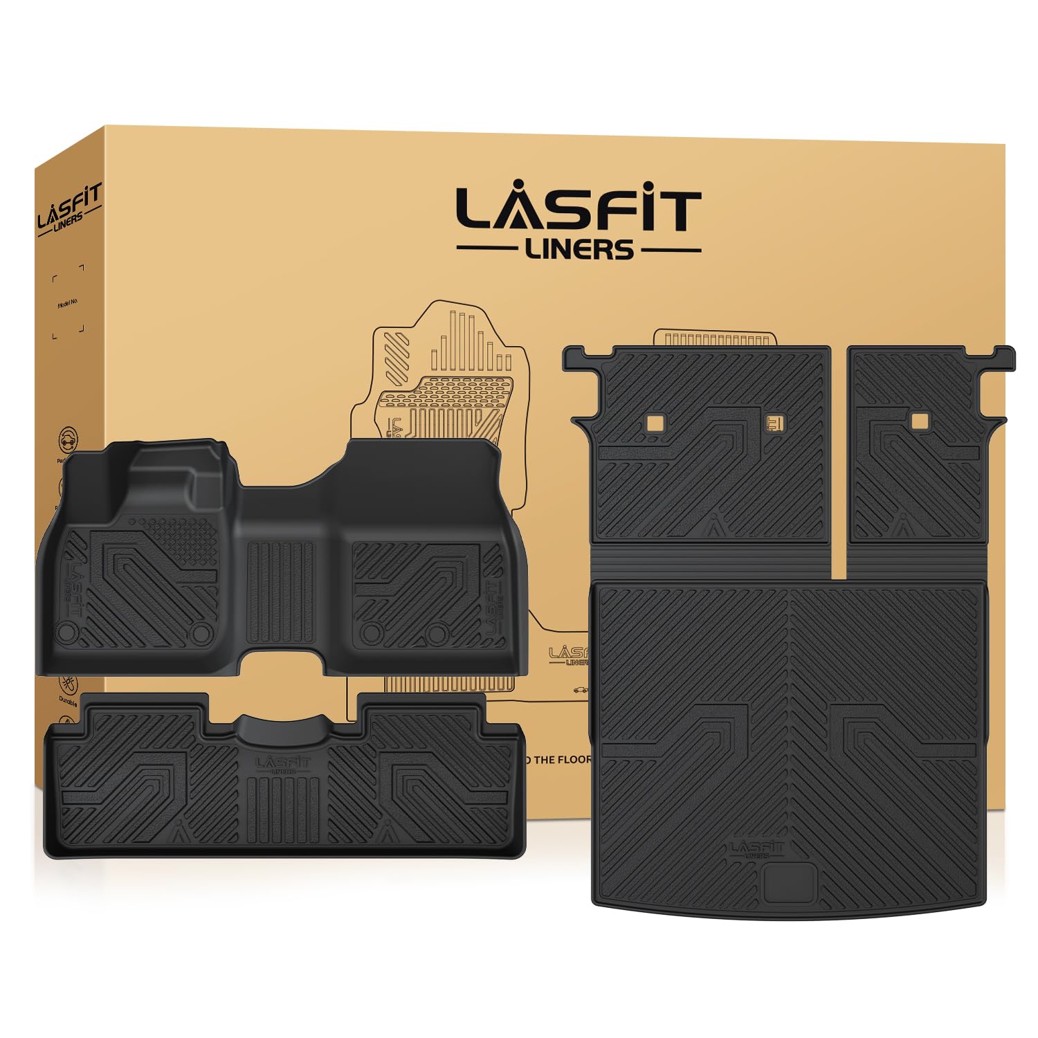 lasfit floor mats & seatback mats & cargo mat for nissan ariya 2025 2024 2023, all weather tpe custom fit floor liners full set car mats & backrest mats & trunk mat for 2023-2025 ariya, black