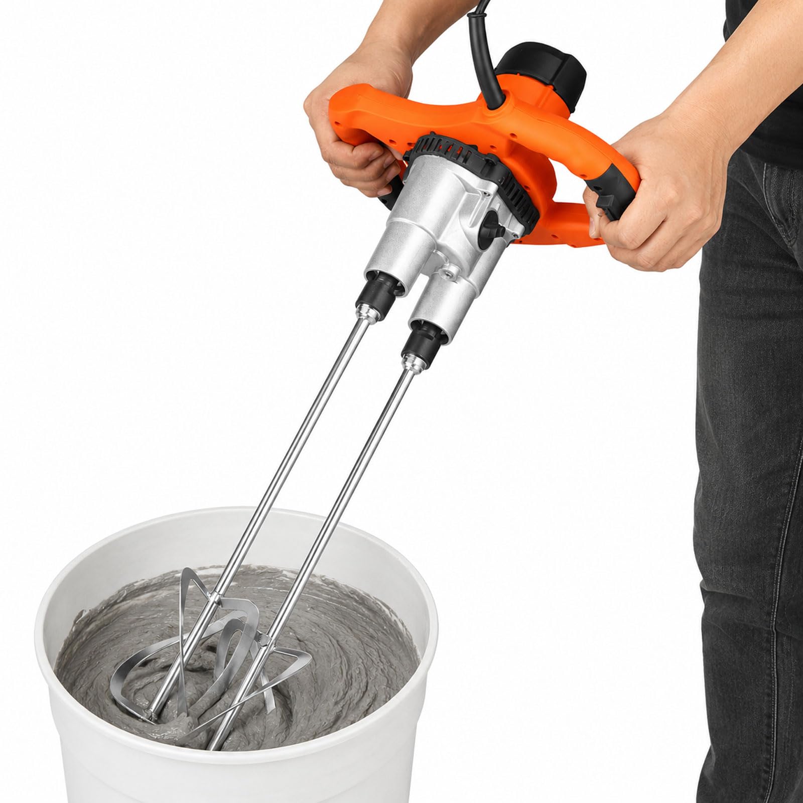 Mezcladora De Concreto Eléctrica, Mezcladora De Cemento Portátil De Doble Paleta con Control De 6 Velocidades, Mango Doble Ergonómico, Interruptor De Bloqueo, Varillas Mezcladoras Galvanizadas