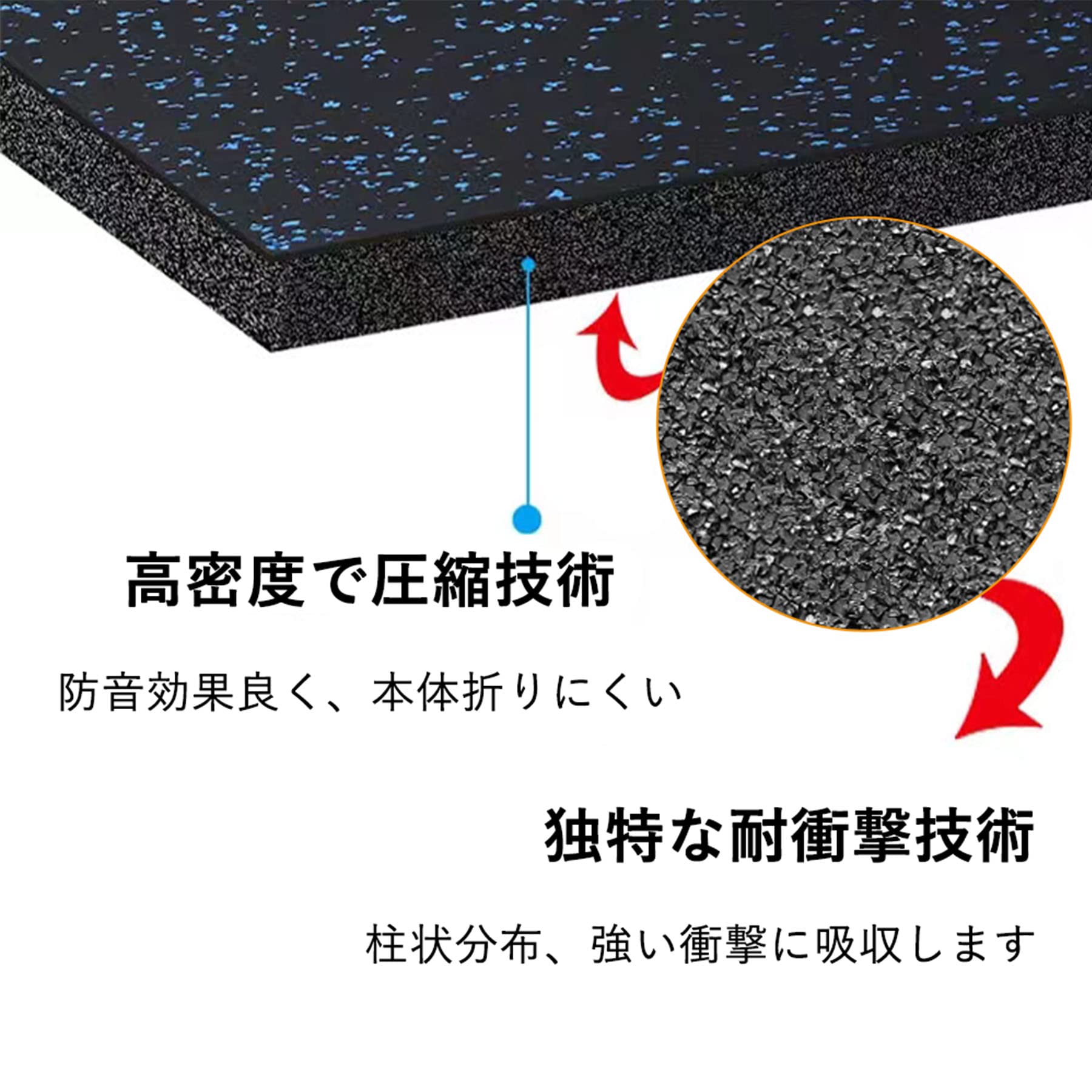 ジム用ラバーマット、500mm×500mm、15mm