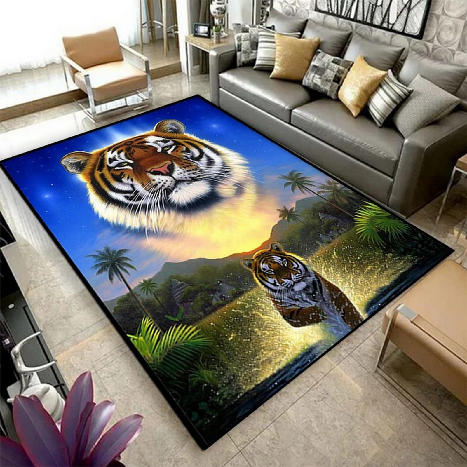 Tapis de zone motif tigre 120 X 160 Cm pour un tapis de sol de chambre rectangulaire