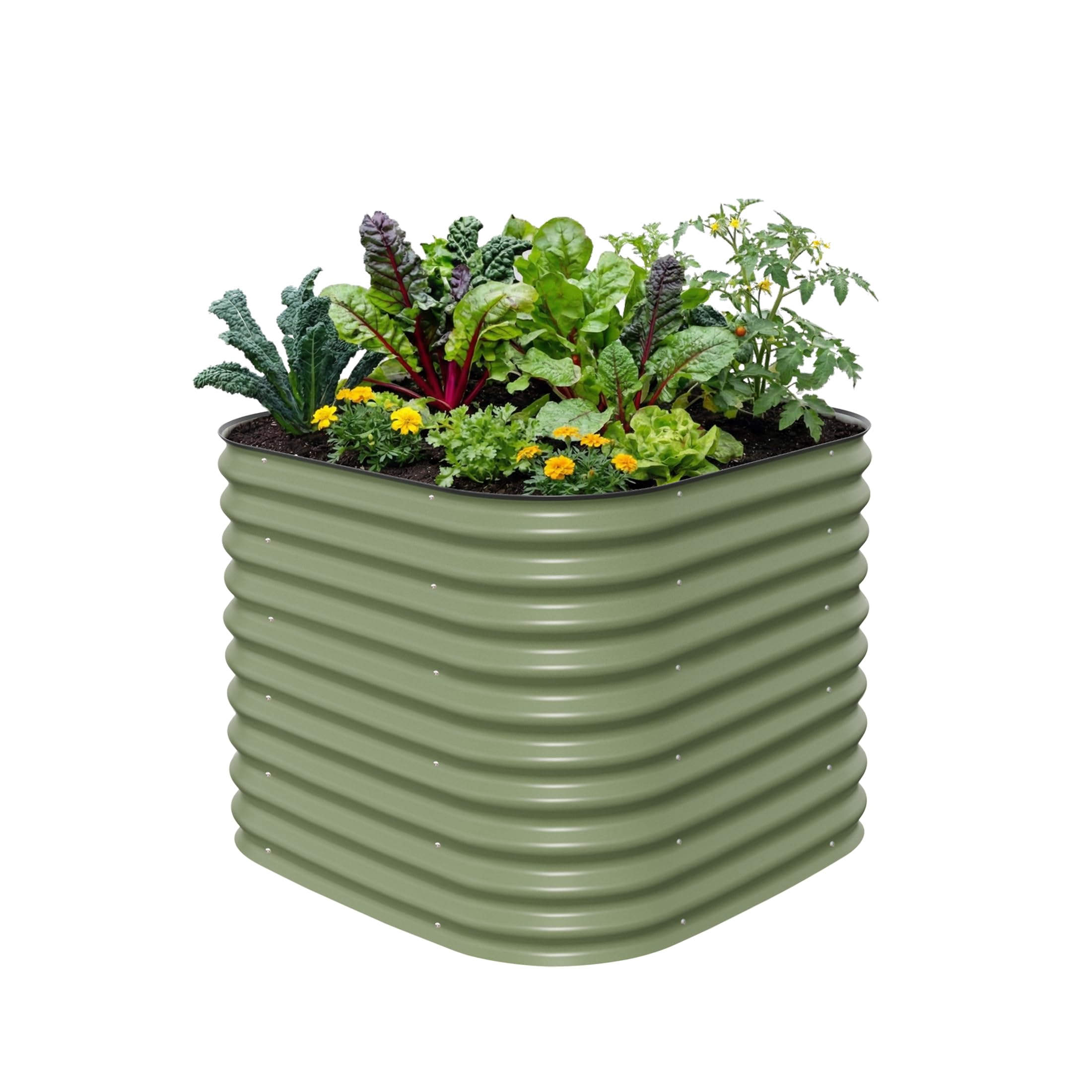 32" Extra Tall Raised Garden Bed Kits, 3.5 x 3.5 x 2.7ft Raised Planter Box Outdoor, 2 x 5 x 2.7ft Deep Root 4 in 1 Modular Metal Raised Beds for Gardening Vegetables Flowers Fruits - Olive Green