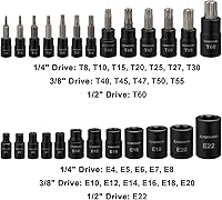 Vista 8 de CASOMAN E-TORX - Juego de 11 llaves de vaso hembra con riel, juego de llaves de torsión E4 - E20 y 25 piezas Torx Bit Socket y hembra externa