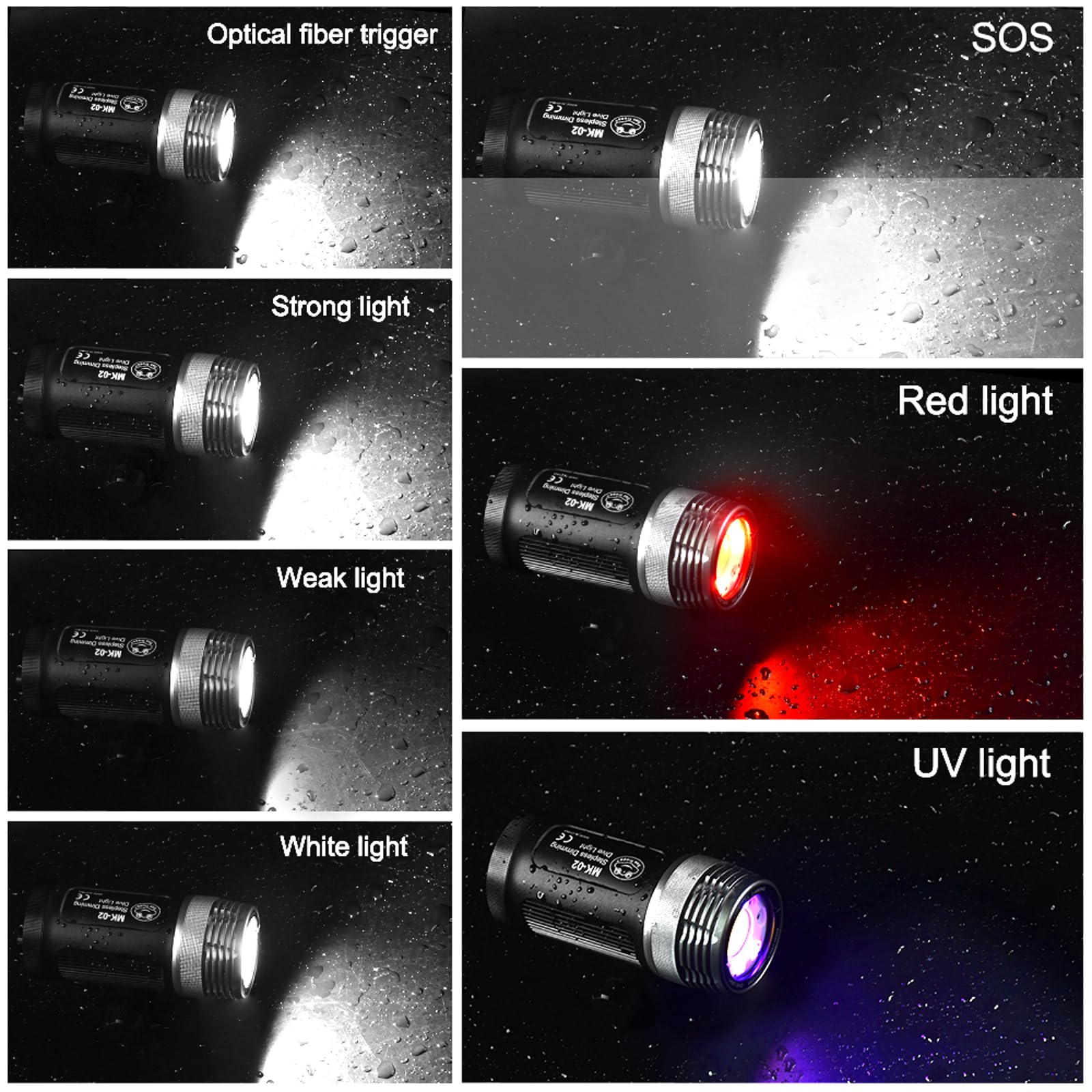 JatureClets MK-02 Dive Light for Underwater Photography, 6000 Lumens Rechargeable Scuba Diving Lights, IPX8 Underwater Video Light, 100m Waterproof Underwater Video Light for Night Diving (MK-02)