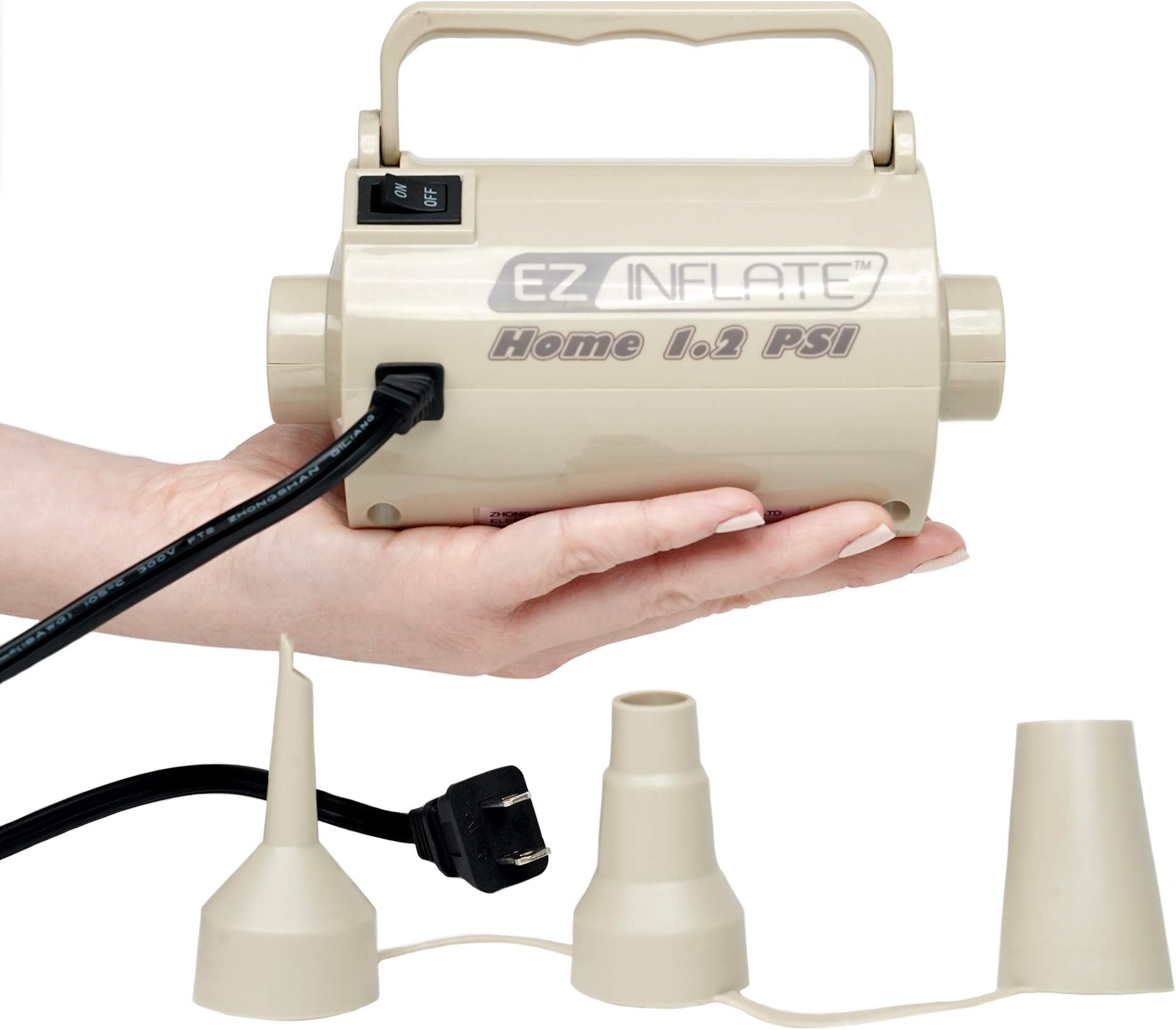 Sun Pleasure EZ INFLATE Supreme High Volume AC Air Pump - Inflator Deflator Air Pump with 3 Universal Nozzles - Electric Air Pump for Inflatables, Airbeds, Inflatable Pool (Home 1.2 PSI)