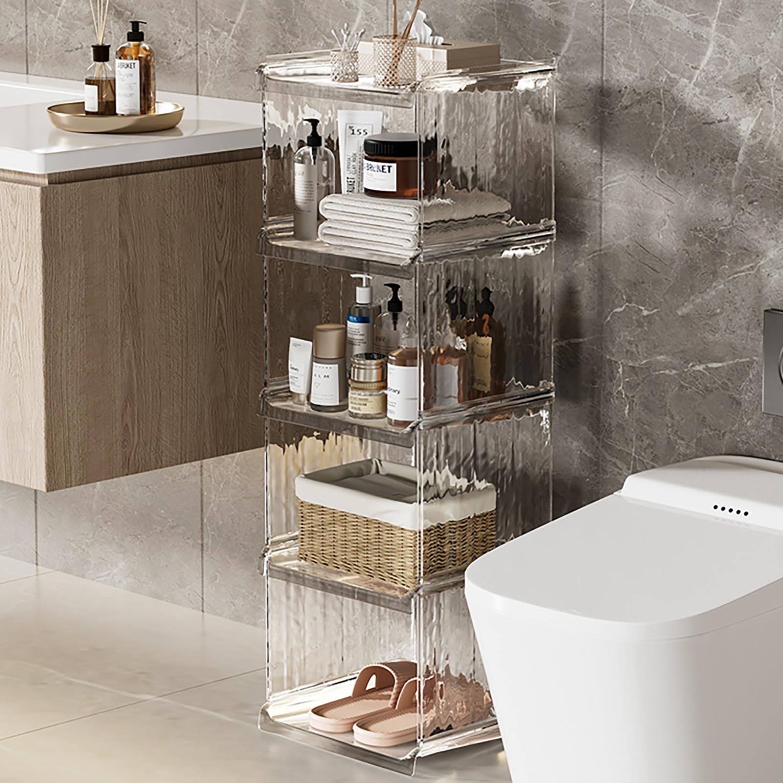 Zapatero modular, zapatero abierto, apilable, para entrada, sala de estar, dormitorio, ahorro de espacio, elegante solución de almacenamiento marrón