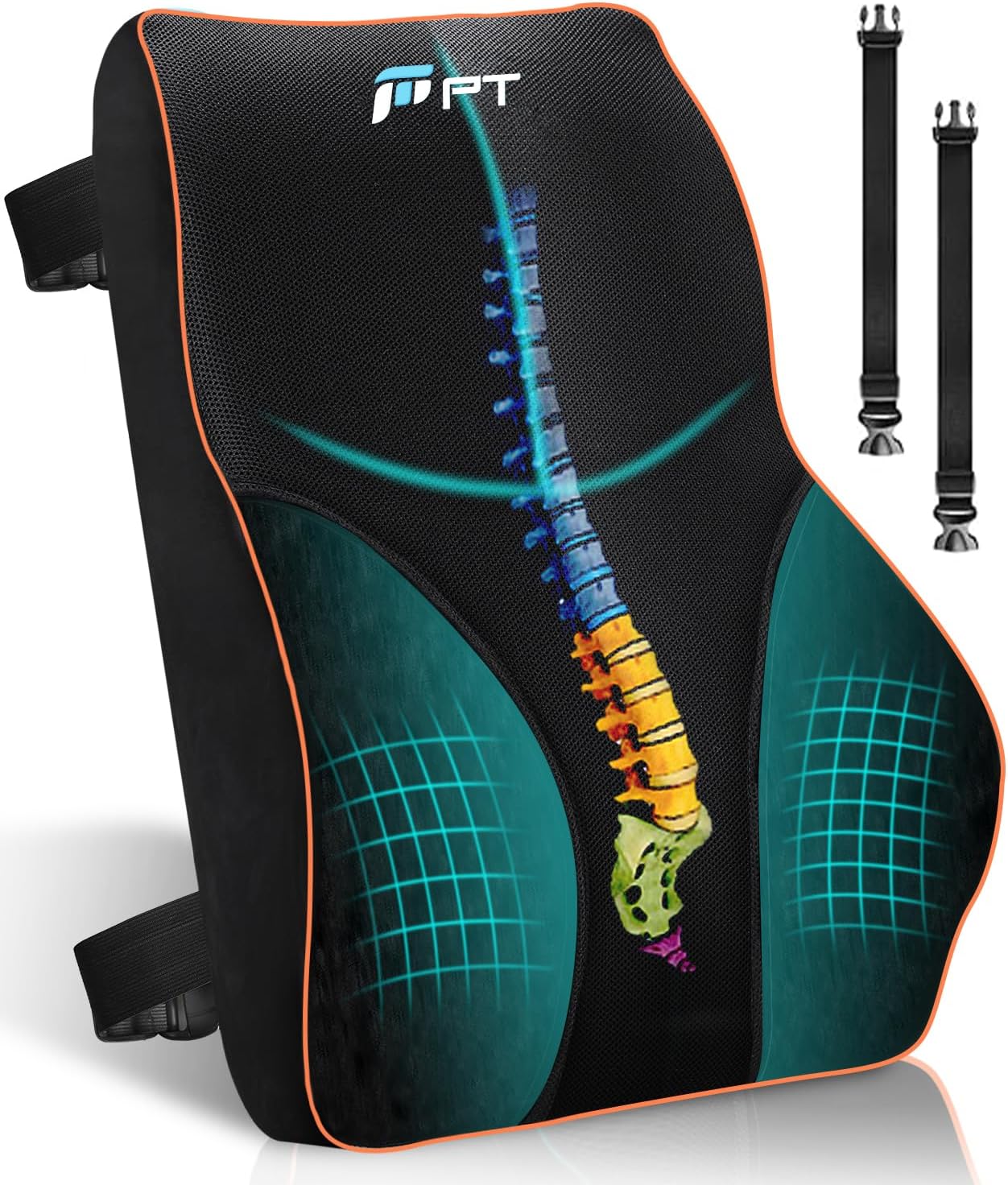 POOTACK Ergonomic Memory Foam Back Support Cushion – Adjustable Lumbar Support for Office, Car, Bed and Car Seat with Straps