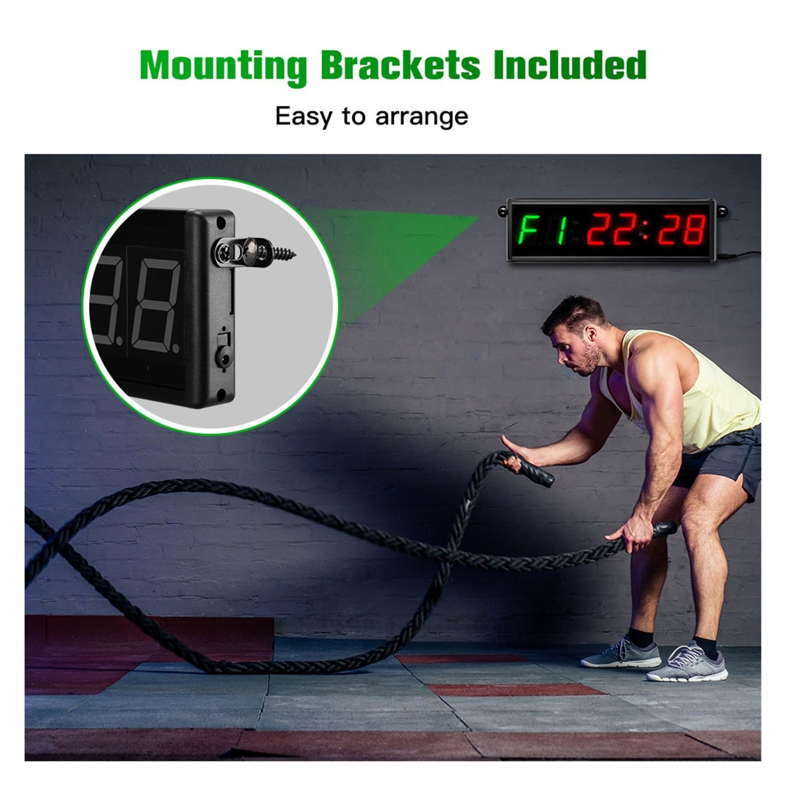 Temporizador de Gimnasio, Temporizador de Gimnasio de 2,3 ", Temporizador de intervalo LED, Reloj de Pared de Cuenta Regresiva Digital, Temporizador de Fitness, dígitos de 2,3 Pulgadas, cronómetro de