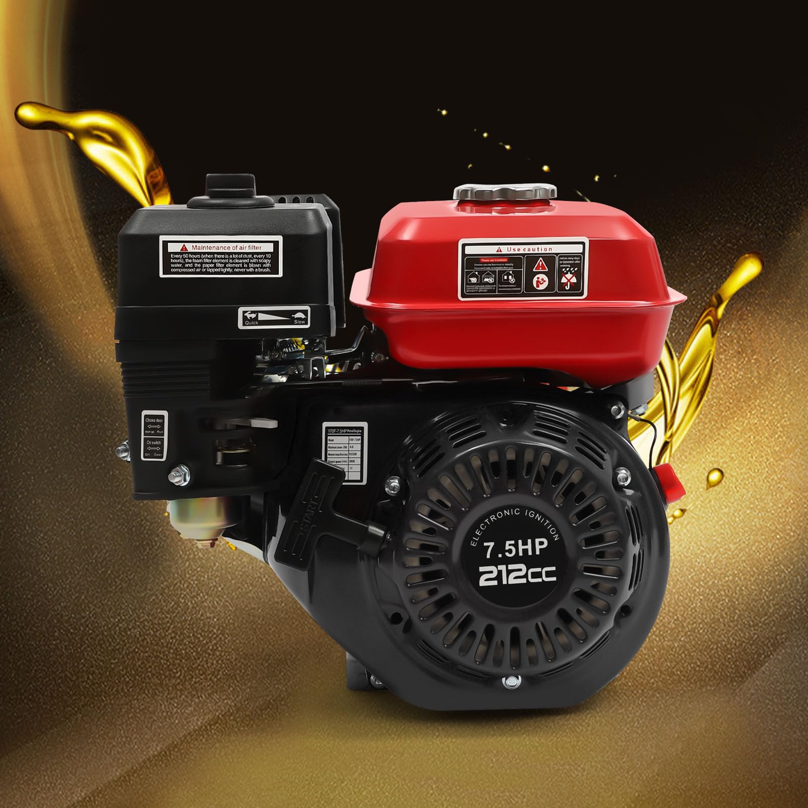 Motor de gasolina de 4 tiempos 7,5 CV 4kW motor de un solo cilindro 212cc 3600 rpm refrigerado por aire motor estacionario generador de energía para pulidoras, granadoras, bombas de agua y más