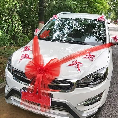 Miniatura 6 de Decoración de flores para el frente del coche de boda, flores de rosas artificiales, cinta de decoración de coche de boda, guirnalda de flores para