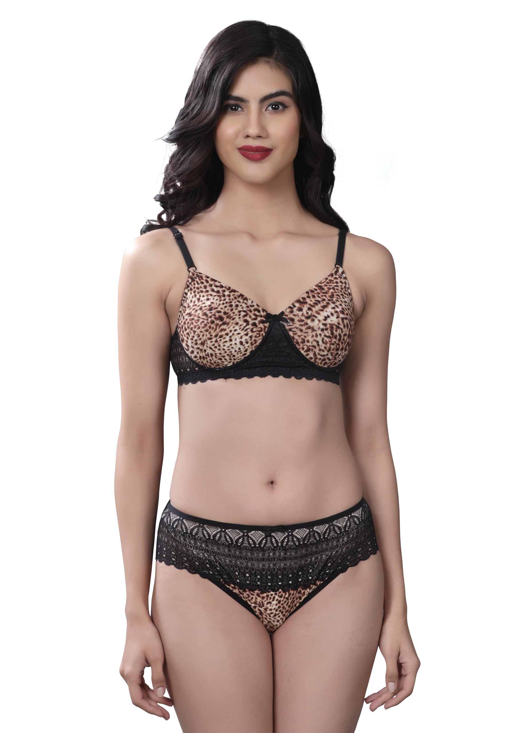 tipsy Women's Padded Non Wired Animal Printed Lace Styled Lingerie Set-picture-11