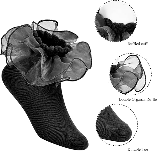 Miniatura 6 de Calcetines para niñas y niños pequeños, lindos calcetines grandes de encaje de doble capa con volantes para niñas pequeñas, 2 pares