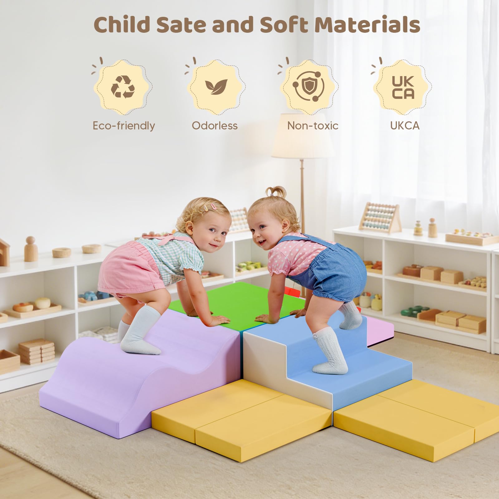 Schaumstoff Bausteine für Kinder 6er Softbausteine Set, XXXL Baby-Schaumstoffbausteine für 1–3 Jahren, Baby-Kletterturm mit Rutsche, große Bausteine für Indoor-Spaß