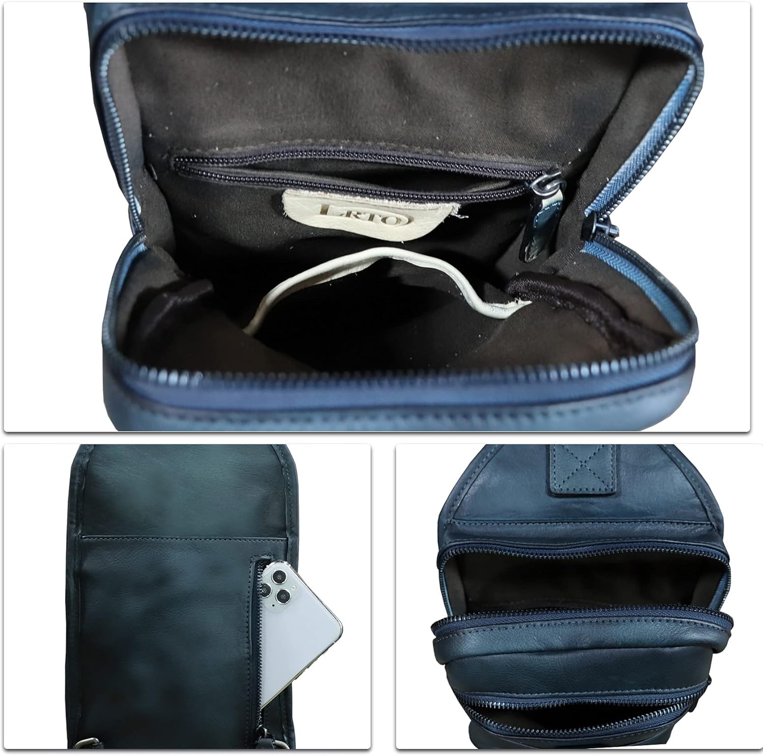 LRTO Genuine Leather Silng Bag for Men and Women Retro Leather Sling Backpack Purse Shoulder Crossbody Bag Chest Bag