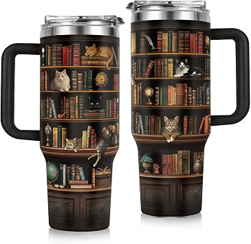 Cat Book Tumbler 40oz, Gifts for Cat Lover or Book Lover