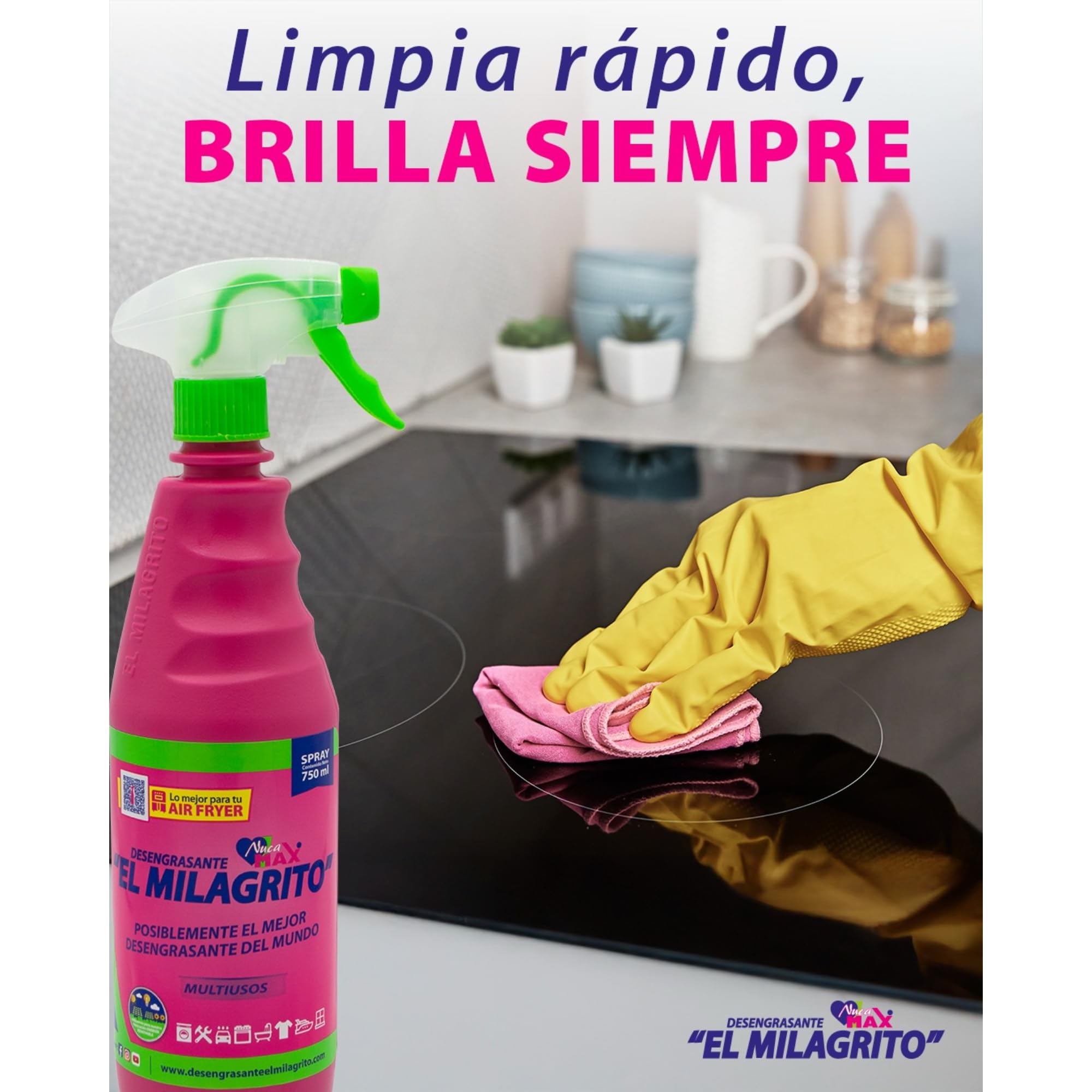 Pack Quitagrasas ElMilagrito 5 L + Quitagrasas 750ml + Bayeta Microfibra 30x40cm + 2 Esponjas Frota Max | Potente Desengrasante Multiusos para Cocina, Hornos, Microondas, Industrial y Más