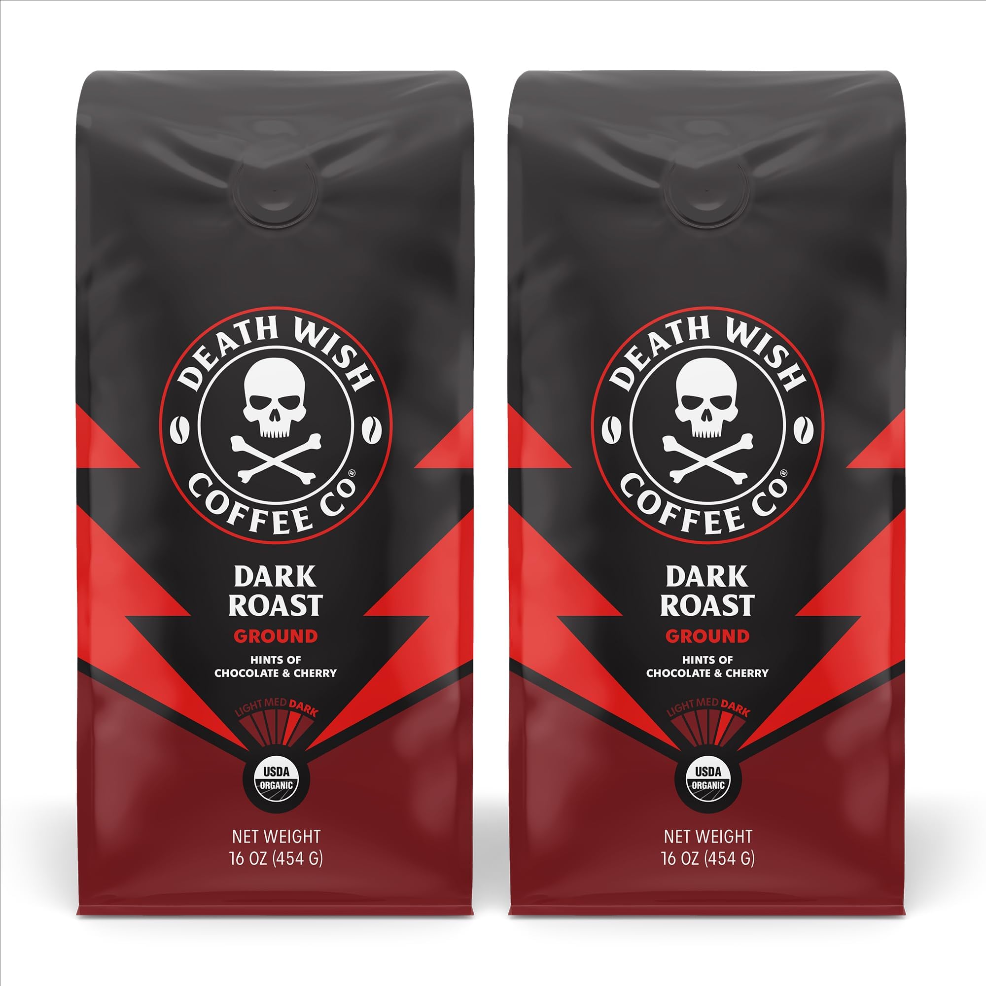 Dark Roast Grounds -16 Oz, 2 Packs of Bold & Intense Blend of Arabica & Robusta Beans - USDA Organic Ground Coffee - Pack of 2