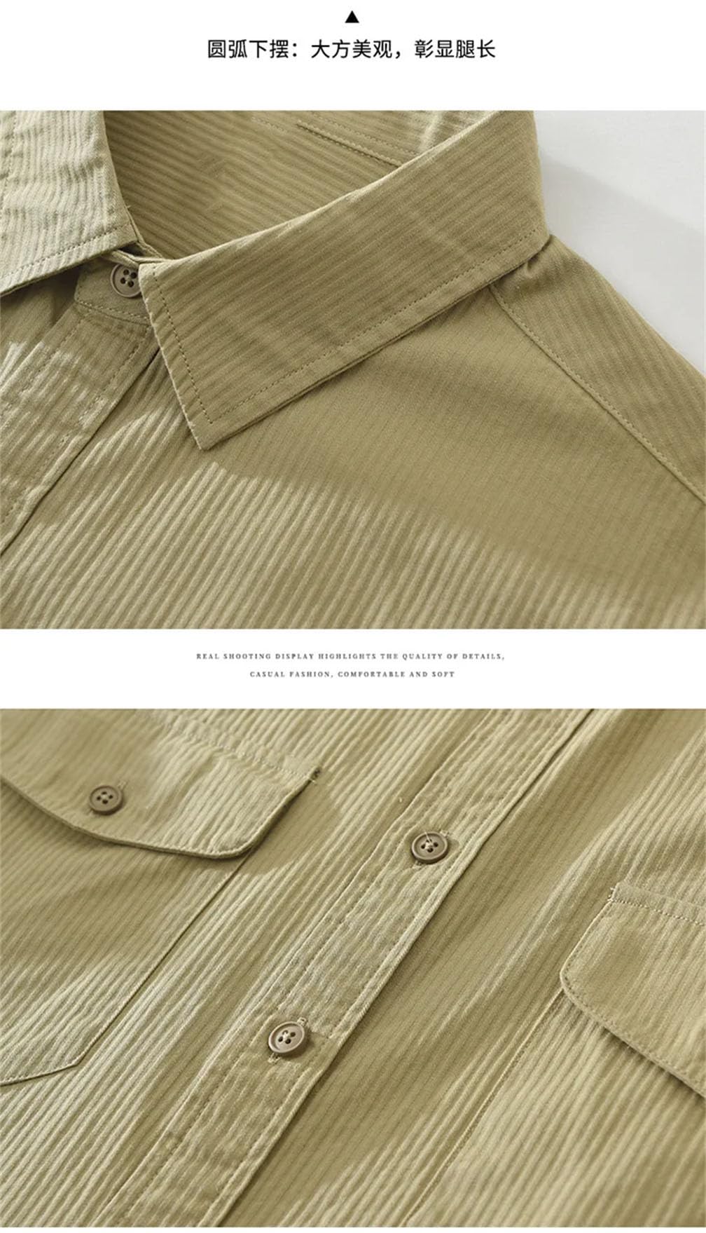 Camicia da lavoro da uomo a maniche lunghe, in cotone, vestibilità ampia, casual, con bottoni e due tasche frontali