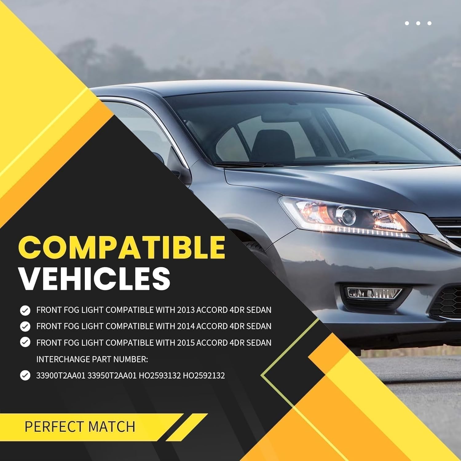 Pair Fog Lights Assembly Compatible with Accord 4DR Sedan 2013 2014 2015 Not Halogen Left and Right Side Lamp with Switch and Harness Clear Lens 33900T2AA01 33950T2AA01
