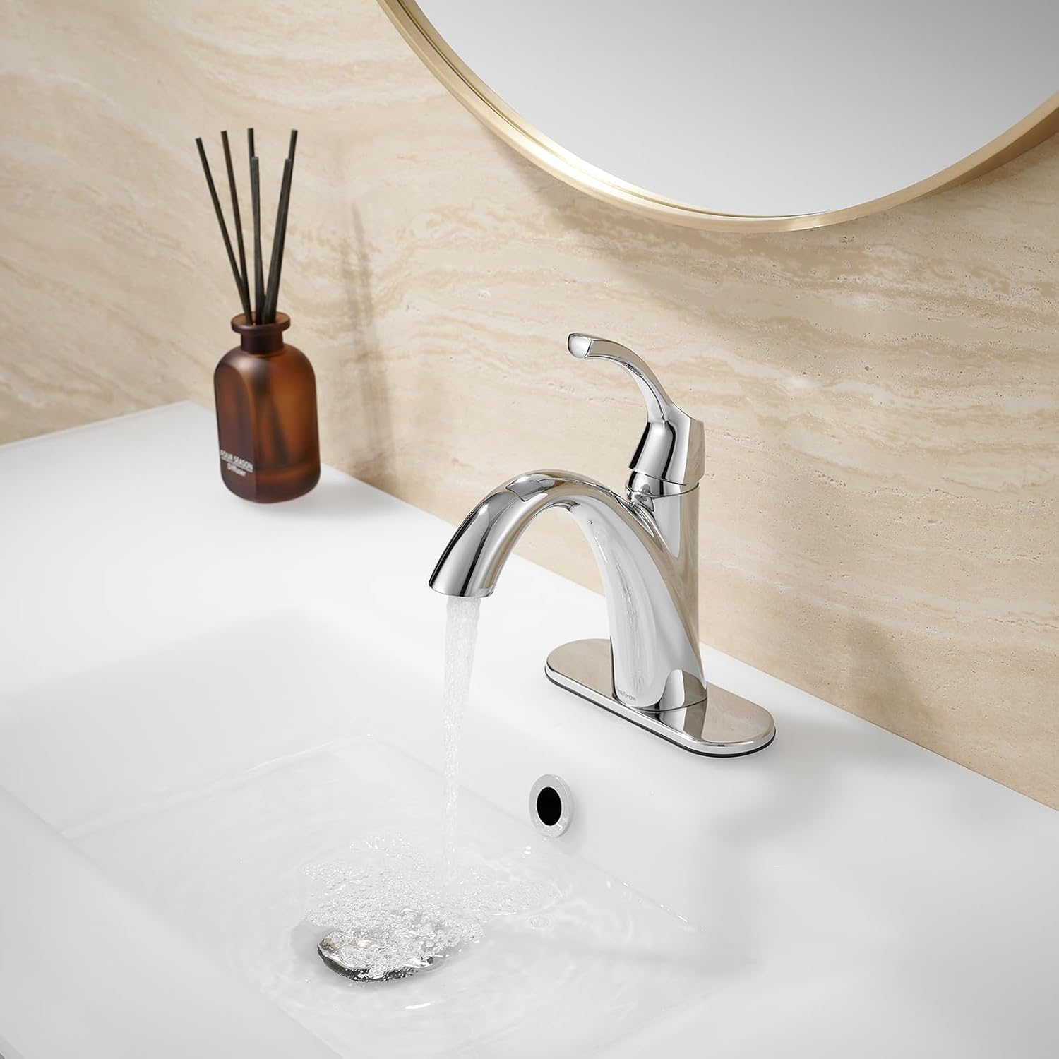 Chrome Bathroom Faucet, Single Handle Bathroom Sink Faucet for 1 Hole with 3 Holes Deck Plate, Lavatory Vanity Faucets, Pop Up Drain and Water Supply Lines Included, TAF206-CP - Image 3