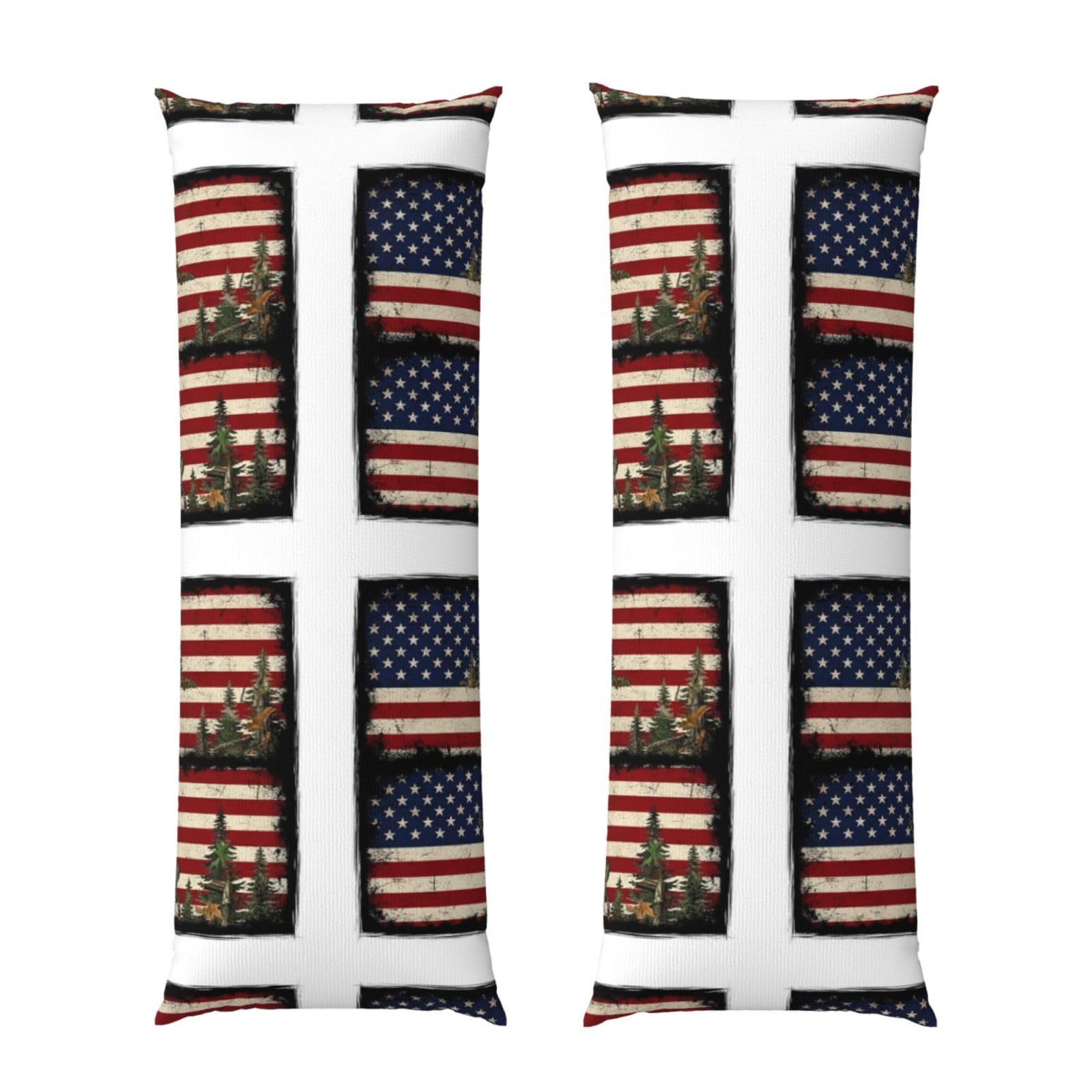 Body Pillow Cover 20x60 Hunting Camo Camouflage Deer American Flag, Decorative Zippered Pillowcase, Soft Cozy Flannel Fabric, Cushion Case for Couch Sofa Bedroom Home Decor