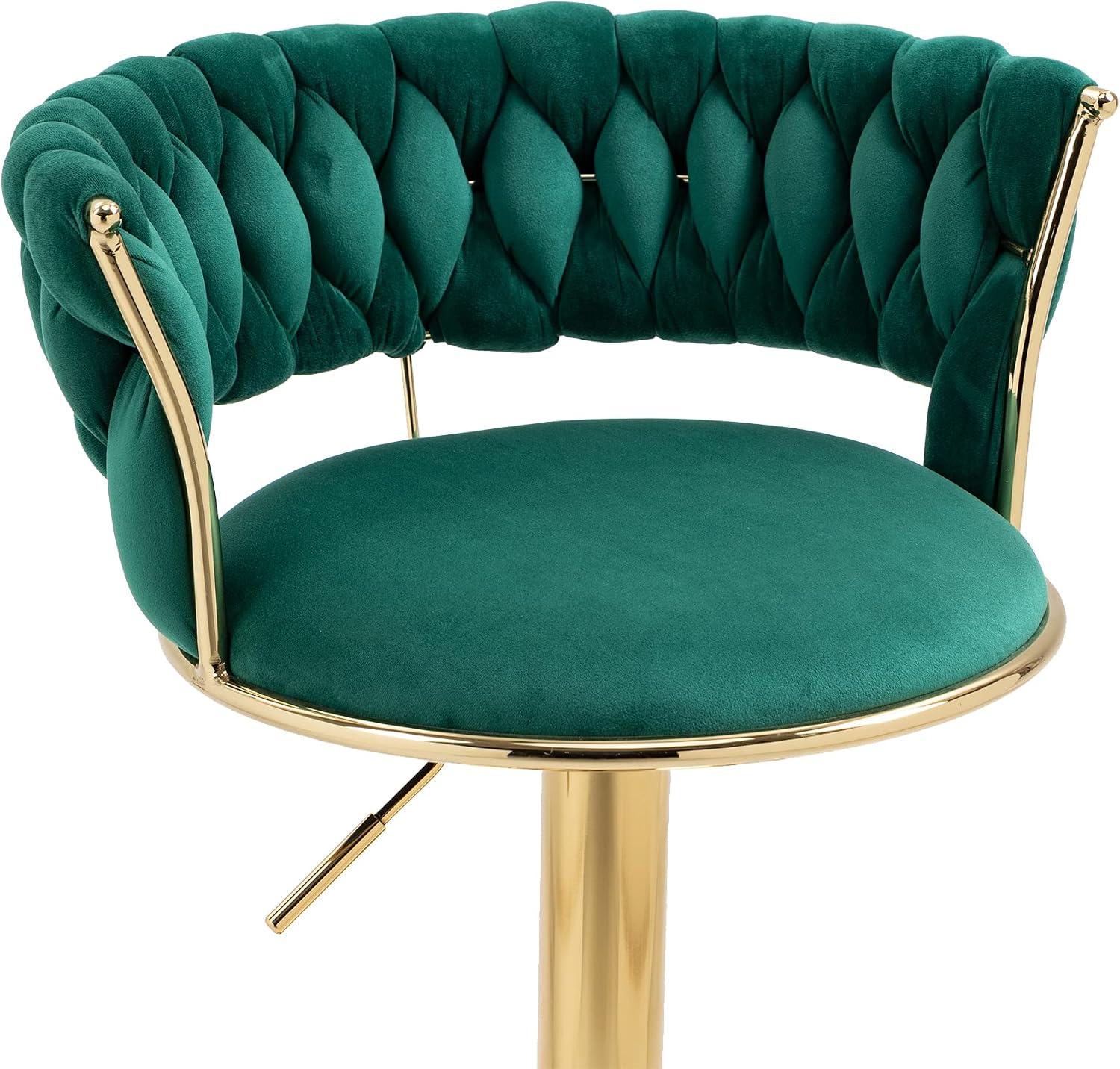 RXR Velvet Bar Stools Set of 2, Counter Height Barstools with Adjustable Height and 360° Swivel Stool, Kitchen Bar Chair with Golden Footrest for Pub, Kitchen,Café, Dining Room（Emerald Set of 2）