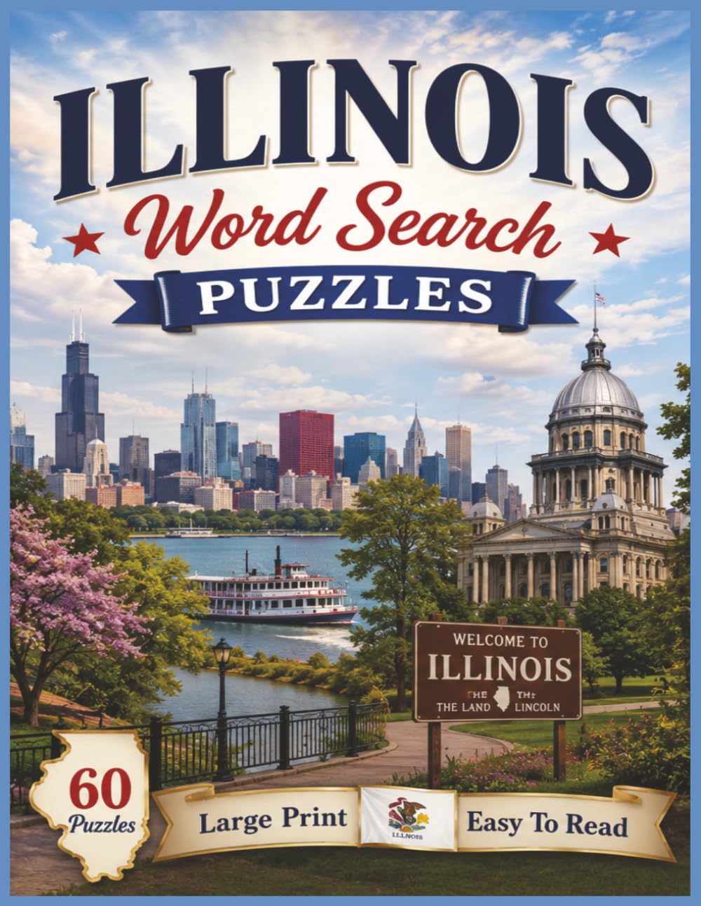 Illinois Word Search Puzzles: For Kids and Adults of All Ages! | 8.5x11 inches, 122 pages | 60 Puzzles | Large Print | Easy to Read (The Americana Series)